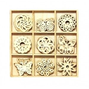 Medinės dekoracijos dėžutėje KNORR 3cm įp.45 vnt. įvairių formų